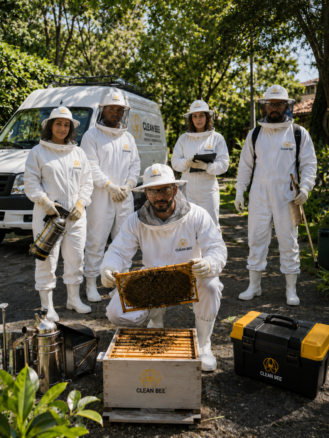 Equipe Clean Bee em atendimento tecnico de remocao de abelhas